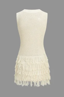 Knit Fringe Sleeveless Mini Dress