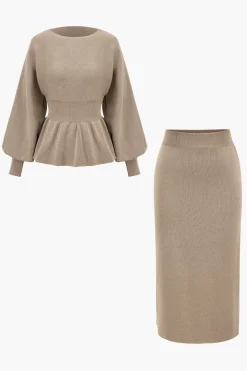 Knit Gigot Sleeve And Skirt Set