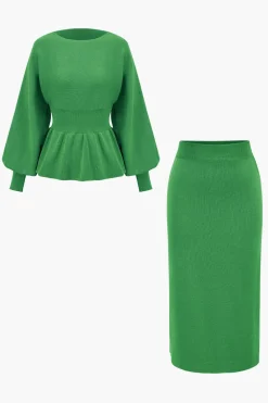 Knit Gigot Sleeve And Skirt Set