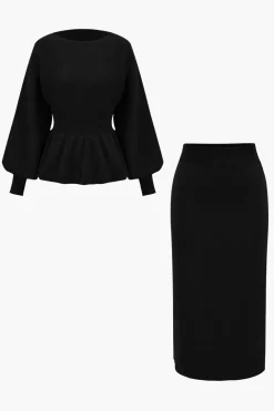 Knit Gigot Sleeve And Skirt Set