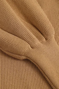 Knit Gold Button Gigot Sleeve Long-Sleeve Top