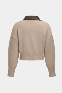 Knit Leather Patchwork Zipper Cardigan