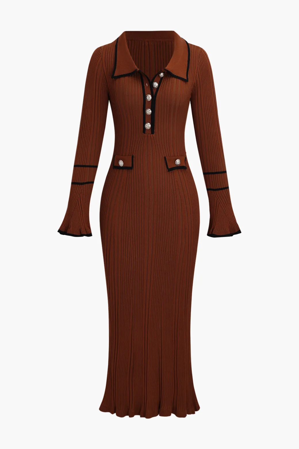 Knit Long Sleeve Button Dress