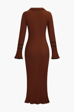 Knit Long Sleeve Button Dress
