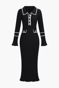 Knit Long Sleeve Button Dress
