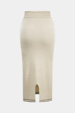 Knit Metallic Button Fake Pocket Long-Sleeve Top And Skirt Set