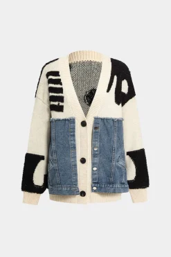 Knit Patchwork Denim Cardigan