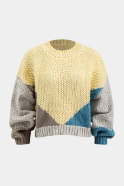 Knit Patchwork Round Neck Long-Sleeve Top
