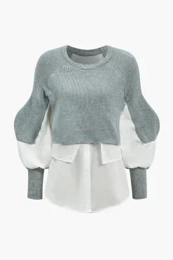 Knit Patchwork Sweater Long-Sleeve Top