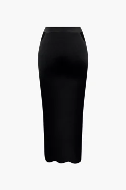 Knit Square Neck Crop Tank Top And Buckle Midi Skirt Set