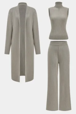 Knit Tank Top And Cardigan And Pants Set
