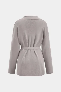 Knit Tie-Up Button Pocket Long-Sleeve Top And Trousers Set