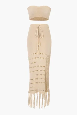 Knit Tube Top And Tassel Hem Skirt Set