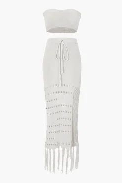 Knit Tube Top And Tassel Hem Skirt Set