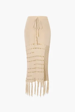 Knit Tube Top And Tassel Hem Skirt Set