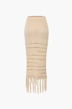 Knit Tube Top And Tassel Hem Skirt Set