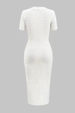 Knit V-Neck Button Short Sleeve Dress