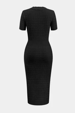 Knit V-Neck Button Short Sleeve Dress