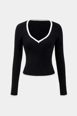 Knit V-Neck Long-Sleeve Top