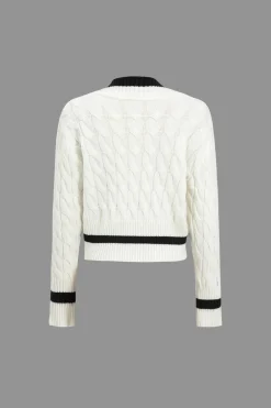 Knit V-Neck Patchwork Long-Sleeve Top