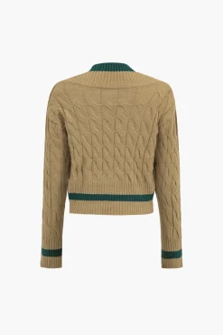 Knit V-Neck Patchwork Long-Sleeve Top