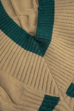 Knit V-Neck Patchwork Long-Sleeve Top