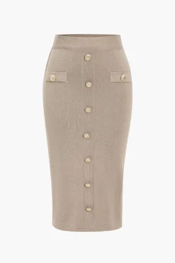 Knit V-neck Top And Skirt Set