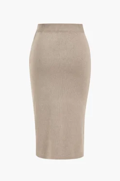 Knit V-neck Top And Skirt Set