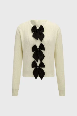 Knitted Bow Tie-Up Long-Sleeve Top
