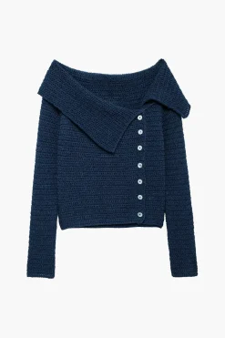 Knitted Button Asymmetrical Long-Sleeve Top