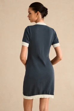 Knitted Contrast Short Sleeve Button Dress