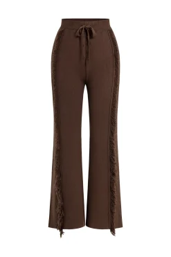 Knitted Drawstring Fringe Sweater Trousers
