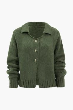 Knitted Metallic Button Long-Sleeve Top
