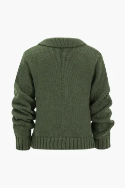 Knitted Metallic Button Long-Sleeve Top