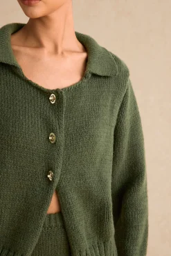 Knitted Metallic Button Long-Sleeve Top