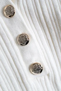 Knitted Metallic Button Ruffle Short Sleeve Dress
