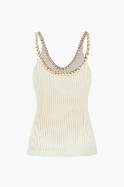 Knitted Metallic Chain Detail Tank Top
