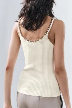 Knitted Metallic Chain Detail Tank Top