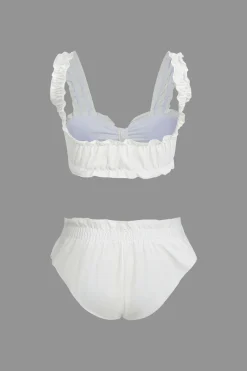 Knot Frill Trim Bikini Swimsuit Set