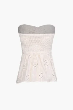Knot Front Knit Embroidered Tube Top