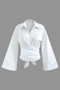 Knot Hem Bell Sleeve Wrap Shirt