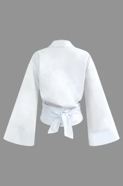 Knot Hem Bell Sleeve Wrap Shirt