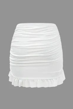 Knot Long Sleeve Top And Ruffle Ruched Detail Skirt Set