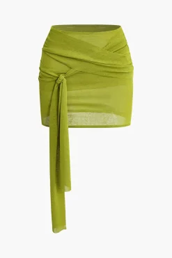 Knot Ruched Off Shoulder Top And Mini Skirt Set