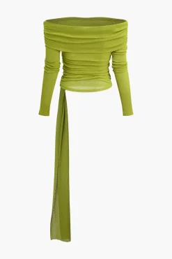 Knot Ruched Off Shoulder Top And Mini Skirt Set