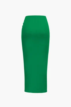 Knot Side Slit Knit Midi Skirt