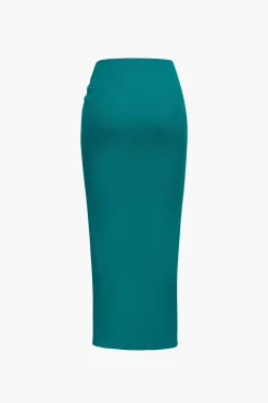 Knot Side Slit Knit Midi Skirt