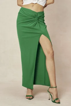 Knot Side Slit Knit Midi Skirt