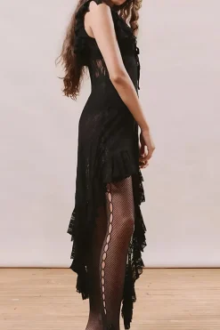 Lace Asymmetrical Tie-Up Midi Dress