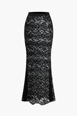 Lace Crop Top And High-Waisted Skirt Set